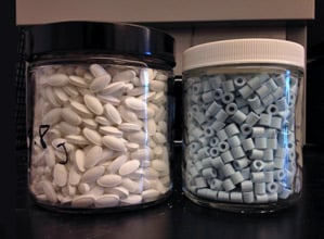 two samples of different formed catalysts
