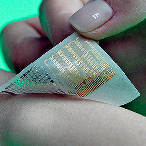 Drug patch: A new prototype of an electronic skin patch can detect muscle tremors and deliver drugs from nanoparticles.